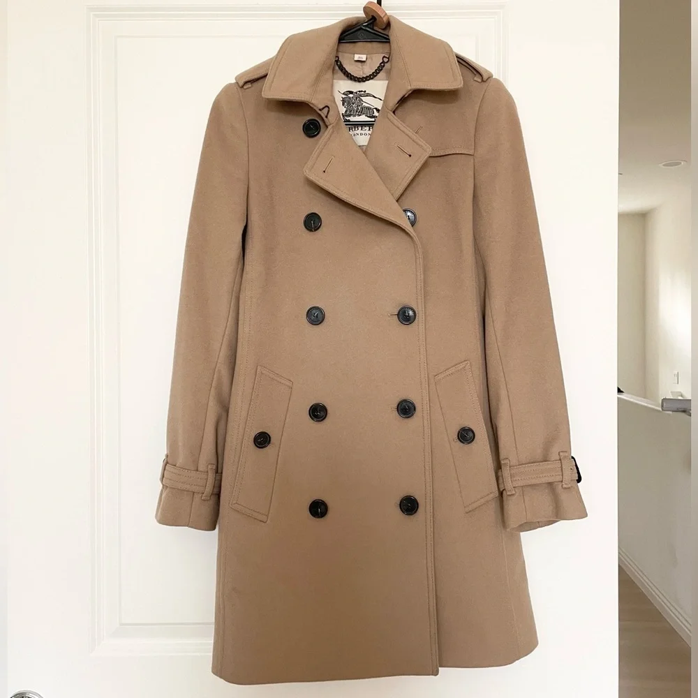 Burberry double breasted cashmere wool short trench coat 2 - Picture 2 of 9